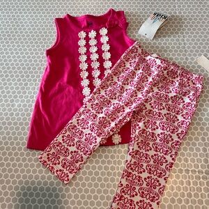 NWT Kids Headquarters Hot Pink Floral Applique Tank Top with Bow Size 4T